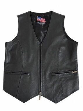 Leather USA Black 100% genuine leather vest size M